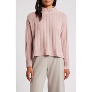 NWT Eileen Fisher Organic Cotton Fluff Ribbed Sweater Mock Neck Womens XXS Pink